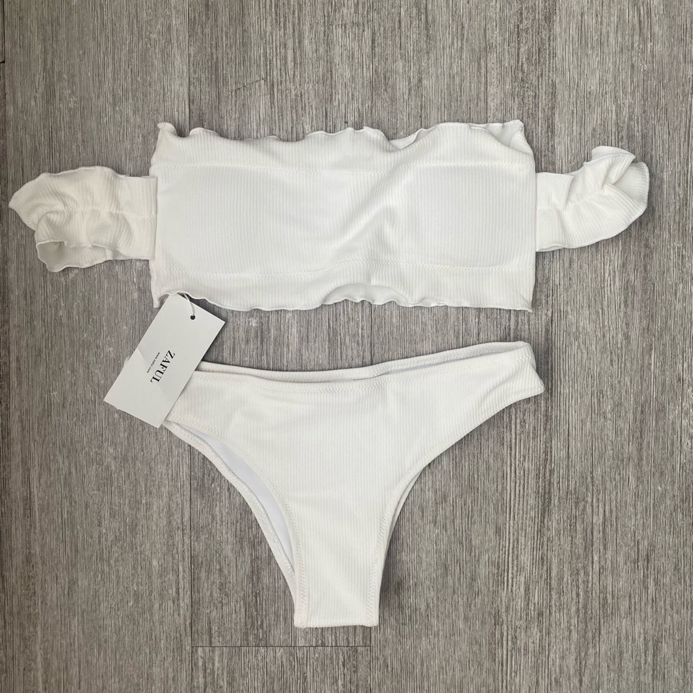 NWT Zaful White Ruffle Bandeau Bikini